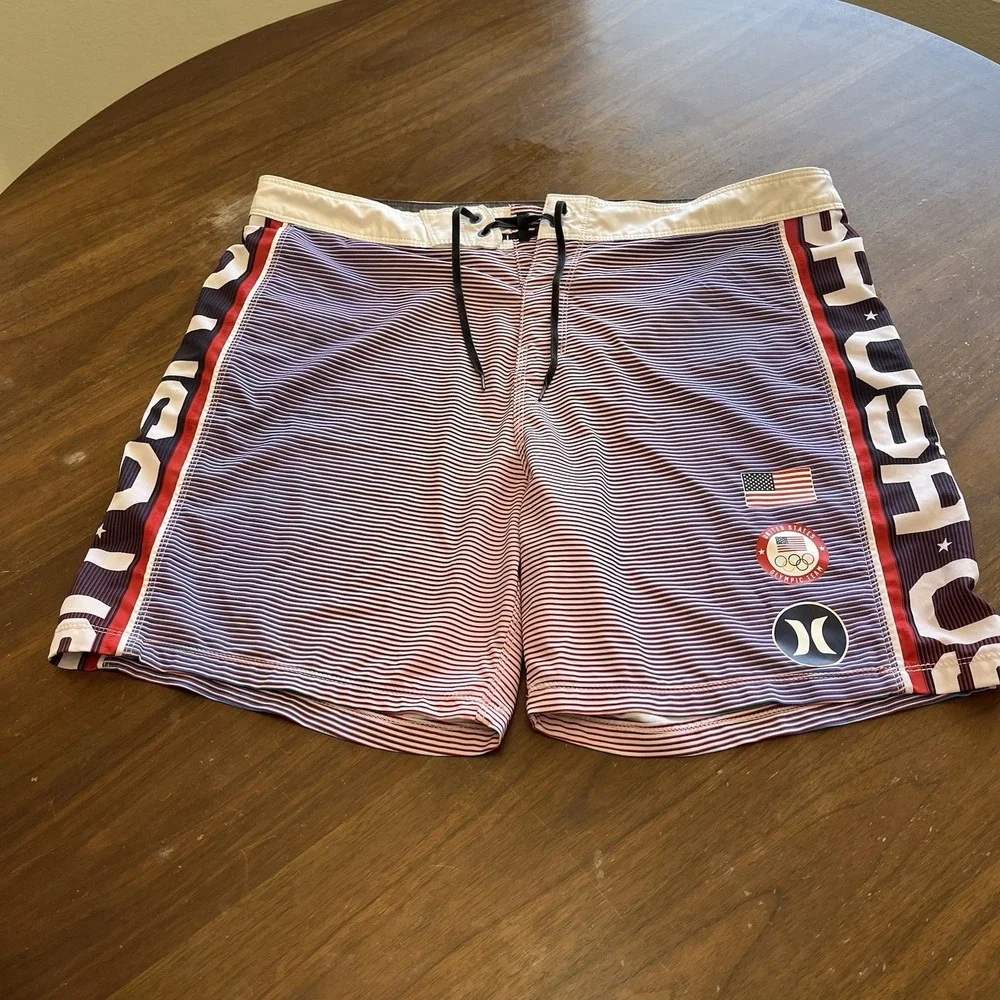 Hurley Board Shorts Mens 38 Blue USA Olympic Team Phantom Swim Trunks Quick Dry